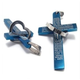 Cool Man Hart Kruis Bijbel Titanium Stalen Hanger (Nieuw) Blauwe Kleur