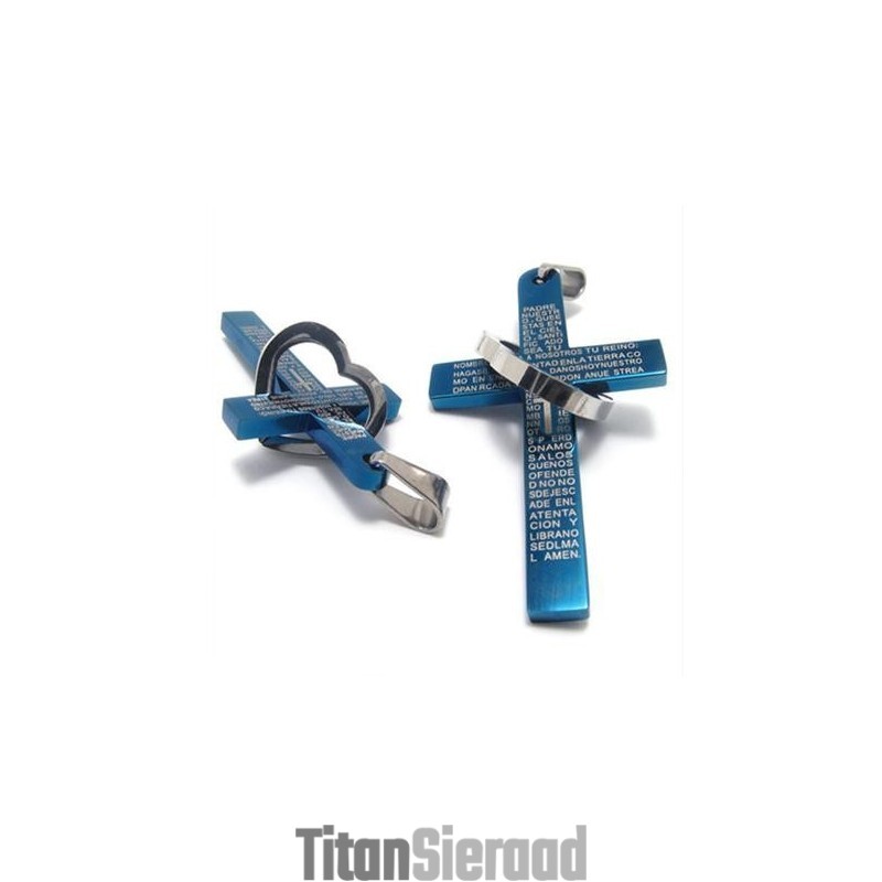 Cool Man Hart Kruis Bijbel Titanium Stalen Hanger (Nieuw) Blauwe Kleur Cool Man Hart Kruis Bijbel Titanium Stalen Hanger (Nieuw) Blauwe Kleur
