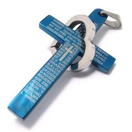 Cool Man Hart Kruis Bijbel Titanium Stalen Hanger (Nieuw) Blauwe Kleur