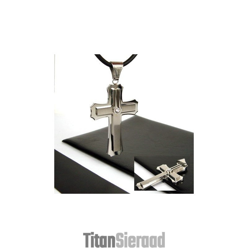 Man 2-Laags Kruis Edelsteen - Puur Titanium Hanger
