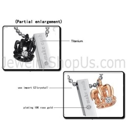 Titanium Roségoud En Zwarte Koninklijke Kroon Liefhebbers Hangers Met Gratis Chian C604