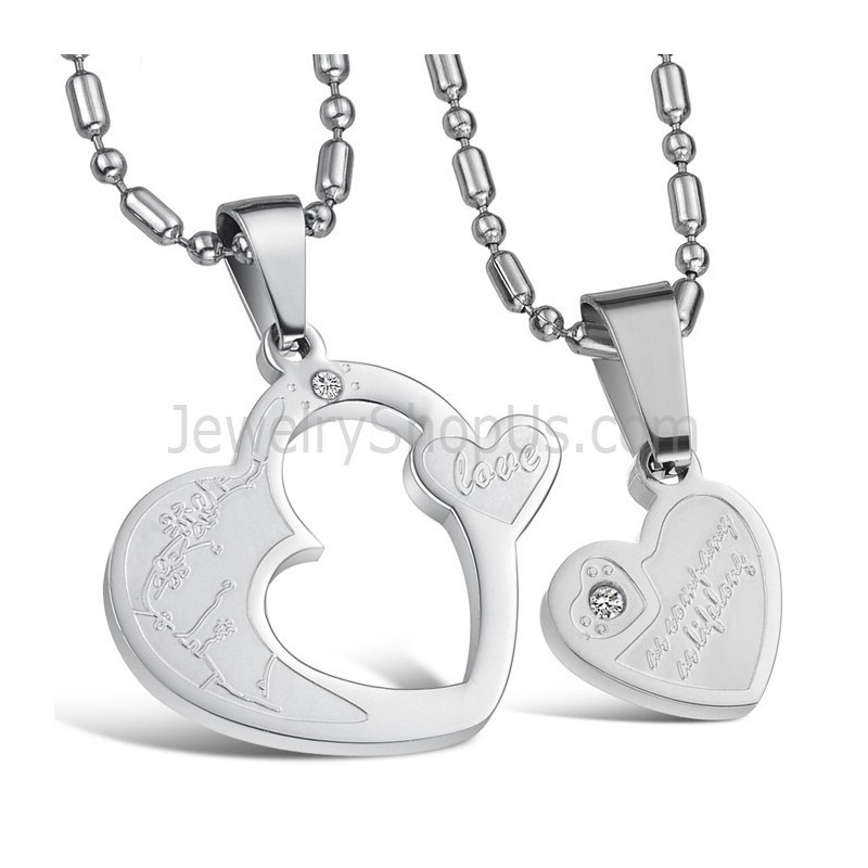 Titanium Zilveren Sweetheart Lovers Hangers Met Strass En Gratis Kettingen C600 Titanium Zilveren Sweetheart Lovers Hangers Met Strass En Gratis Kettingen C600