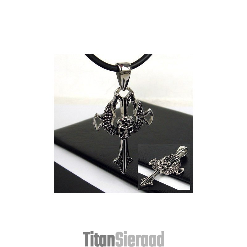 Cool Man Skull Cross Pure Titanium Hanger Gratis Ketting Cool Man Skull Cross Pure Titanium Hanger Gratis Ketting