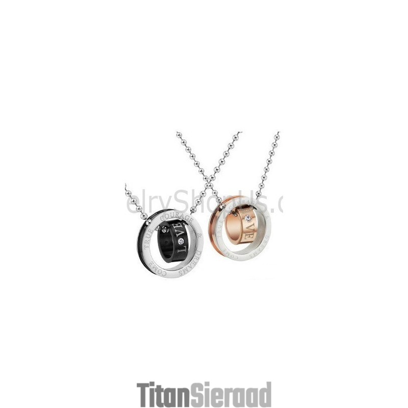 Titanium Roségouden En Zwarte Ringen, Geliefdenhangers Met Strass-Steentjes En Gratis Kettingen C505 Titanium Roségouden En Zwarte Ringen, Geliefdenhangers Met Strass-Steentjes En Gratis Kettingen C505