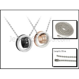Titanium Roségouden En Zwarte Ringen, Geliefdenhangers Met Strass-Steentjes En Gratis Kettingen C505
