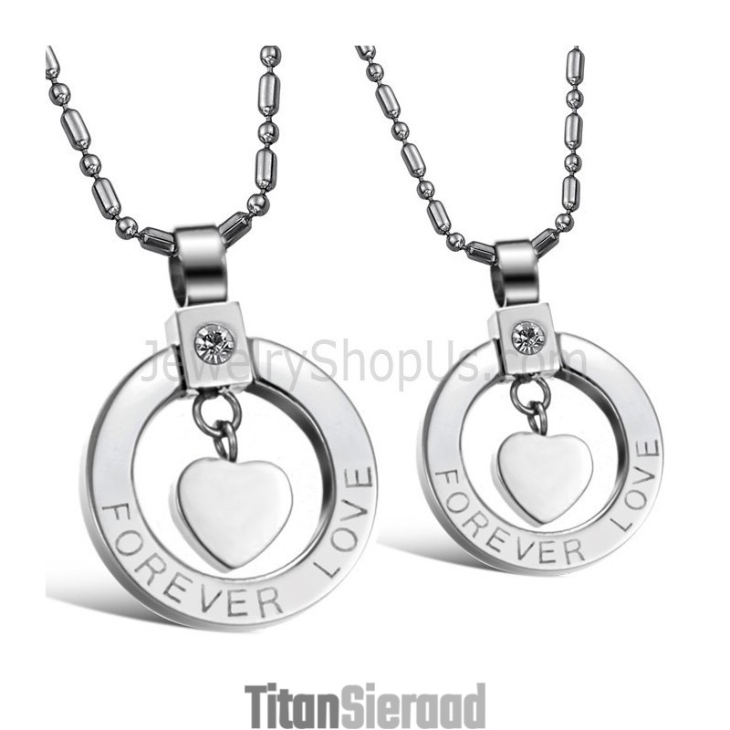 Titaniumzilveren "Forever Love"-Hangers Met Strass-Steentjes En Gratis Kettingen C415 Titaniumzilveren "Forever Love"-Hangers Met Strass-Steentjes En Gratis Kettingen C415