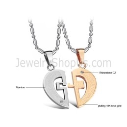 Titanium Roségoud En Zilveren Sweetheart Lovers-Hangers Met Strass-Steentjes En Gratis Kettingen C641