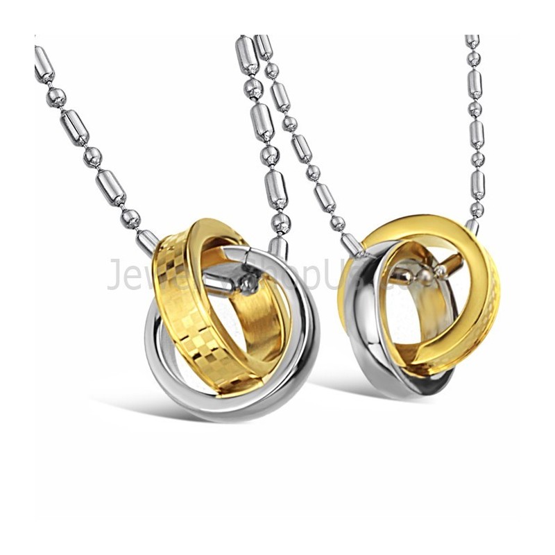 Titanium Ringen Van Goud En Zilver, Geliefdenhangers Met Gratis Kettingen C643