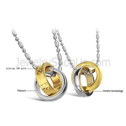 Titanium Ringen Van Goud En Zilver, Geliefdenhangers Met Gratis Kettingen C643