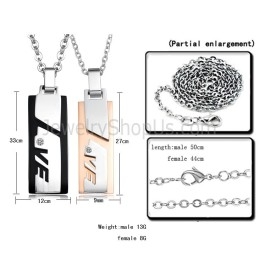 Rechthoekige Hangers Van Titanium Roségoud En Zwart Met "Love"-Steentjes En Gratis Kettingen C511