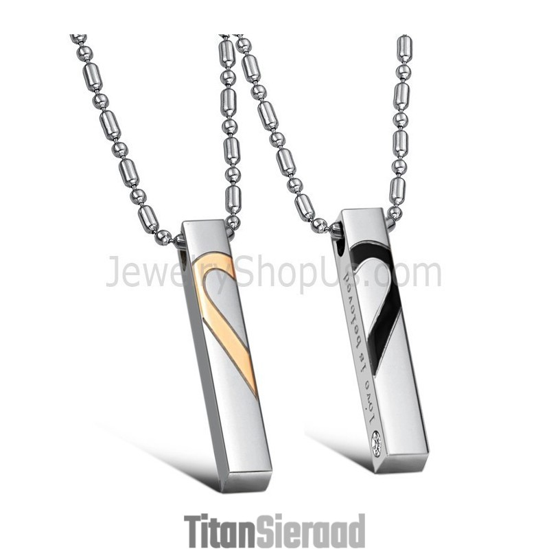 Titanium Roségoud En Zwarte Sweetheart Lovers-Hangers Met Gratis Kettingen C697