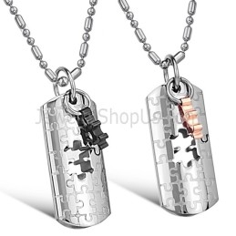 Titanium Roségoud En Zwarte Puzzelhangers Voor Geliefden Met Gratis Kettingen C625
