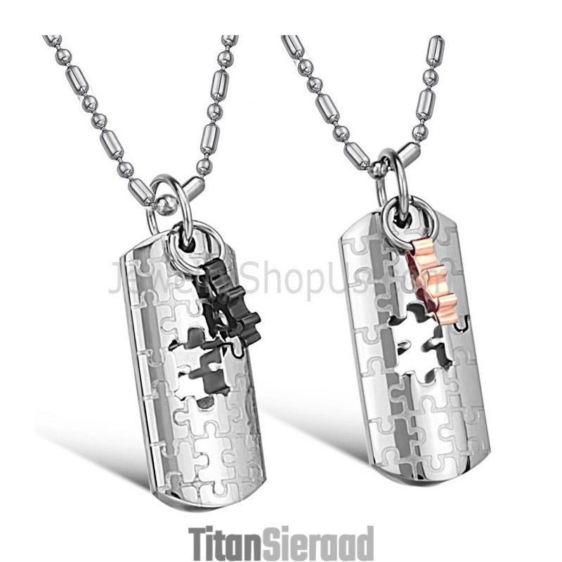 Titanium Roségoud En Zwarte Puzzelhangers Voor Geliefden Met Gratis Kettingen C625 Titanium Roségoud En Zwarte Puzzelhangers Voor Geliefden Met Gratis Kettingen C625
