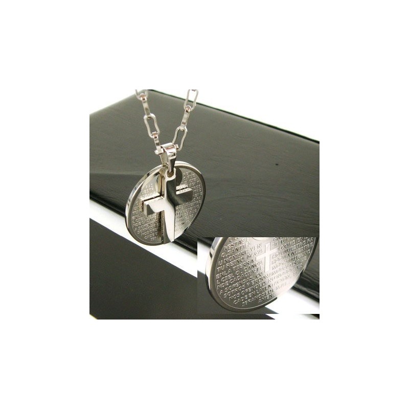 Man 2-Laags Kruis Bijbel Titanium Stalen Hanger Ketting Cadeau