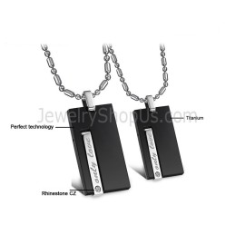 Zwarte Rechthoekige Titanium "Only Love"-Hangers Met Strass-Steentjes En Gratis Kettingen 220