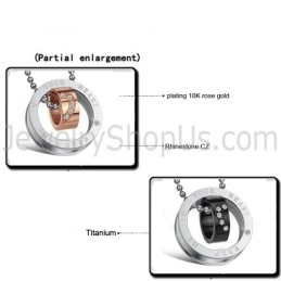 Titanium Roségouden En Zwarte Ringen "Keep Me In Your Heart" Lovers-Hangers Met Strass En Gratis Kettingen C673