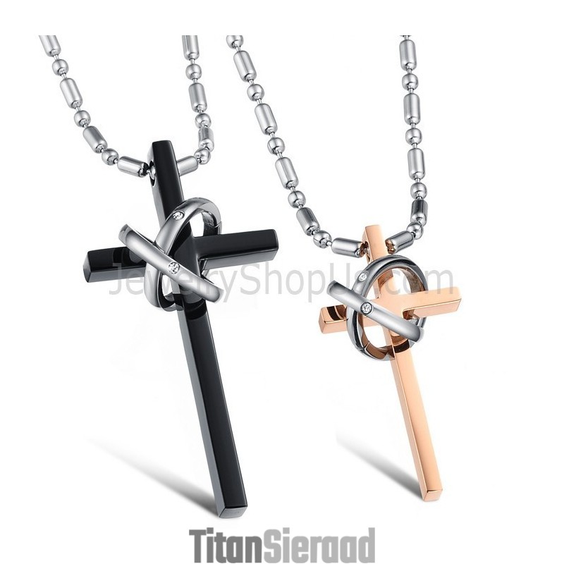 Titanium Roségoud En Zwarte Kruishangers Met Strass Steentjes En Gratis Kettingen C724 Titanium Roségoud En Zwarte Kruishangers Met Strass Steentjes En Gratis Kettingen C724