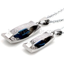 Titaniumblauwe "Eternal Love"-Hangers Met Strass-Steentjes En Gratis Kettingen C478