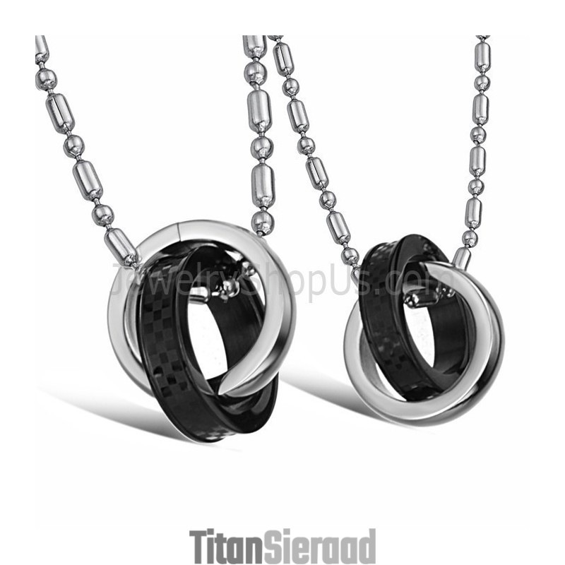 Titanium Zwarte En Zilveren Ringen Met Gratis Kettingen C643