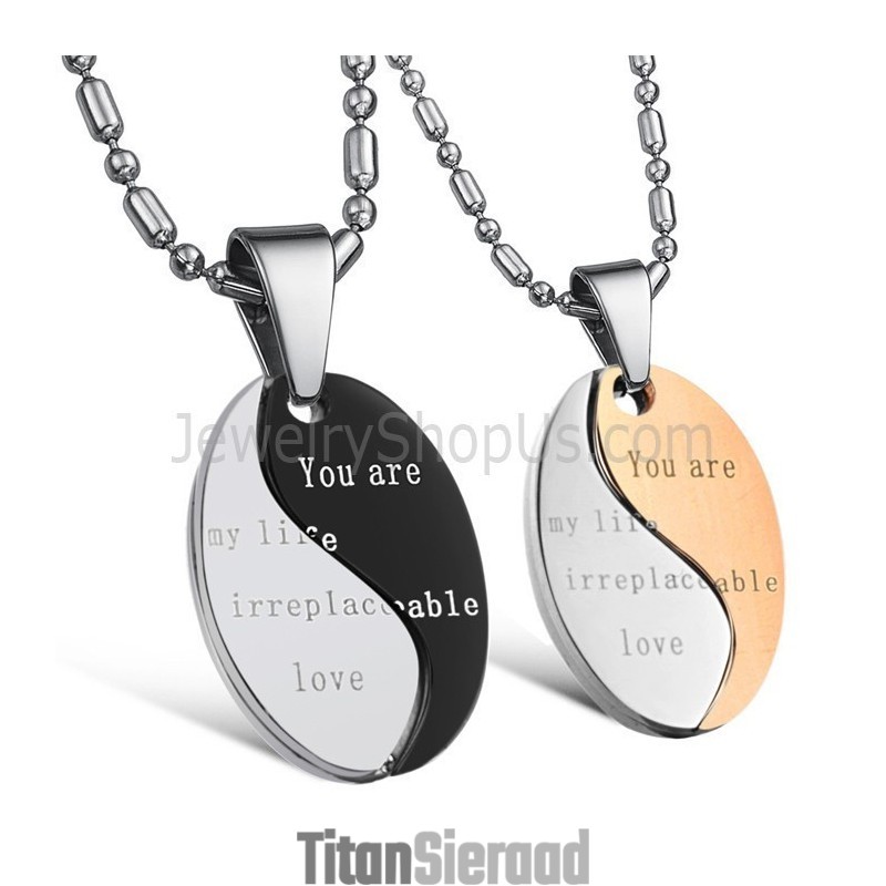 Titaniumzwart En Roségouden "You Are My Life Irreplaceable Love" Hangers Met Gratis Kettingen C628 Titaniumzwart En Roségouden "You Are My Life Irreplaceable Love" Hangers Met Gratis Kettingen C628