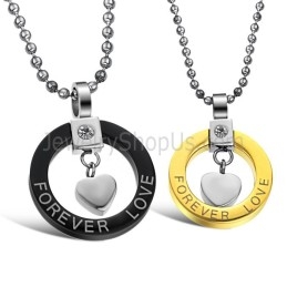 Titanium Zwart En Goud "Forever Love" Lovers Hangers Met Strass Steentjes En Gratis Kettingen 280