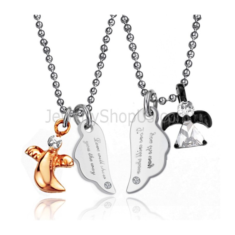 Titaniumzwart En Roségouden Hangers Met Strass-Steentjes En Gratis Kettingen C739