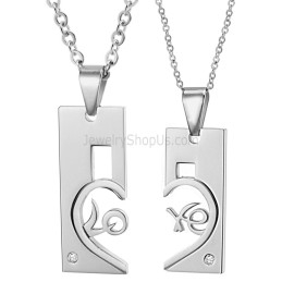 Titanium Zilveren Rechthoek En Sweetheart Lovers Hangers En Diamanten En Gratis Kettingen C539