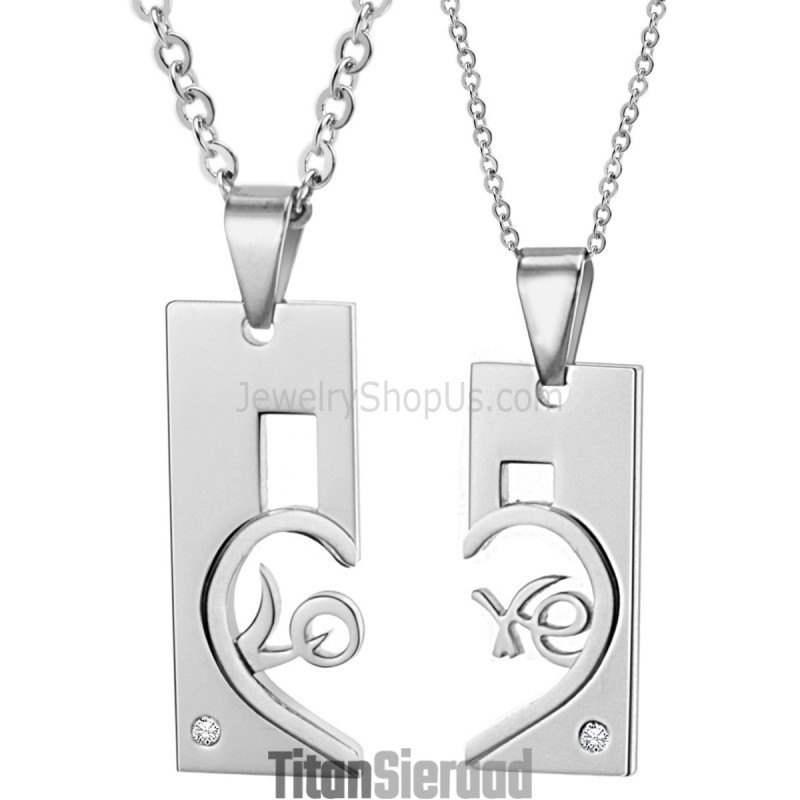 Titanium Zilveren Rechthoek En Sweetheart Lovers Hangers En Diamanten En Gratis Kettingen C539 Titanium Zilveren Rechthoek En Sweetheart Lovers Hangers En Diamanten En Gratis Kettingen C539