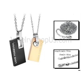 Rechthoekige Titanium Zwarte En Roségouden "Forever Love" Hangers Met Gratis Kettingen C291
