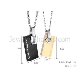 Rechthoekige Titanium Zwarte En Roségouden "Forever Love" Hangers Met Gratis Kettingen C291