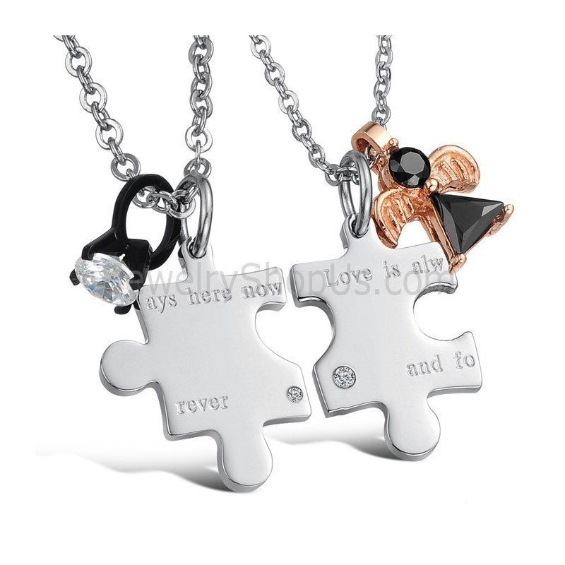 Titaniumzilveren "Love Is Always Here Now And Forever" Lovers-Hangers Met Strass-Steentjes En Gratis Kettingen C608