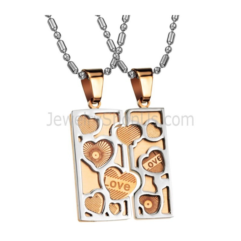 Titanium Roségouden Liefdespuzzelhangers Met Kettingen C733 Titanium Roségouden Liefdespuzzelhangers Met Kettingen C733