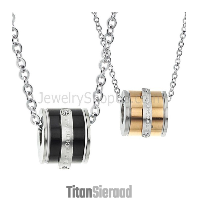 Titanium Roségouden En Zwarte Cilinder Liefhebbers Hangers Met Strass Steentjes En Gratis Kettingen 207