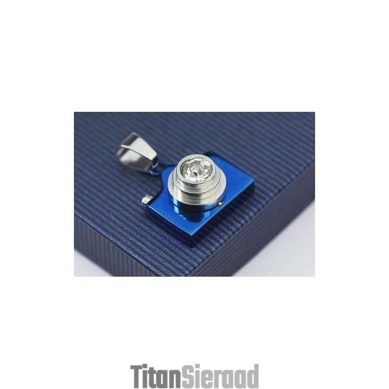 Man Blue Camera Pure Titanium Ketting Gratis Ketting