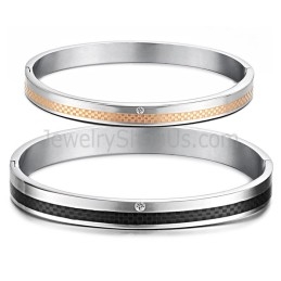 Tatanium Roségouden En Zwarte Rasterpaar-Bangles Met Strass-Steentjes C746