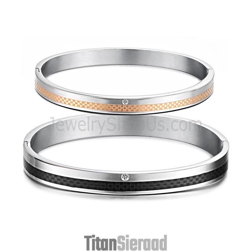 Tatanium Roségouden En Zwarte Rasterpaar-Bangles Met Strass-Steentjes C746 Tatanium Roségouden En Zwarte Rasterpaar-Bangles Met Strass-Steentjes C746