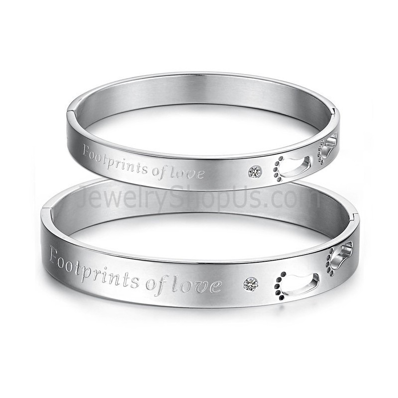 Tatanium "Footprints Of Love" Armbanden Voor Koppels Met Holle Voetafdrukken En Strass Steentjes C850