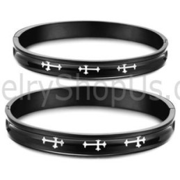 Tatanium Zwarte Armbanden Voor Koppels Met Wit Kruis C747