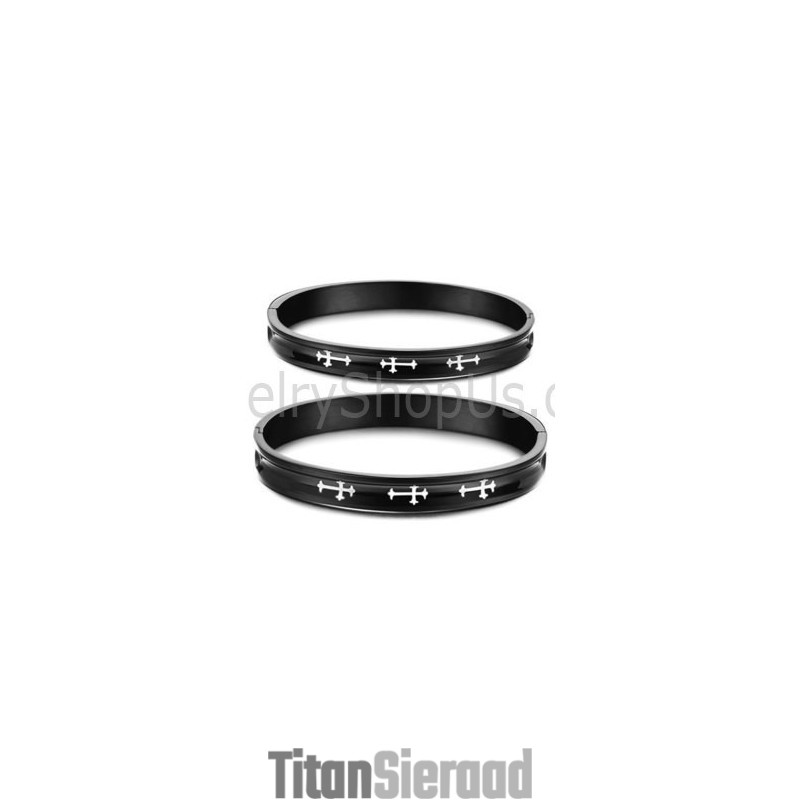 Tatanium Zwarte Armbanden Voor Koppels Met Wit Kruis C747