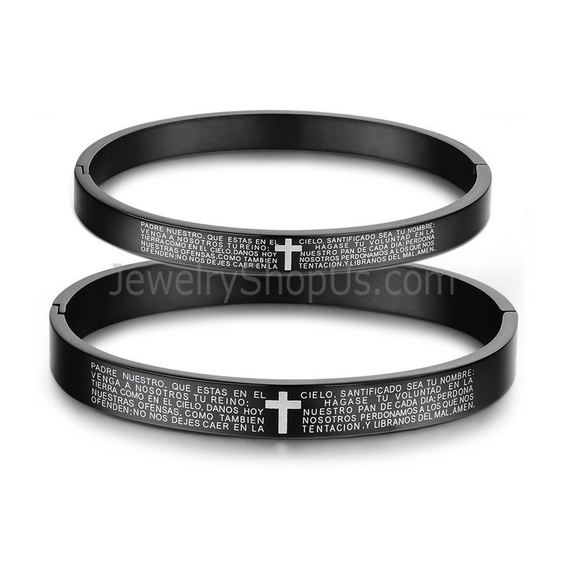 Tatanium Black Cross Couple Bangles Met Wit Kruis C848