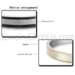 Tatanium Zwart En Goud "True Love Forever" Koppel Armbanden Met Strass Steentjes C875