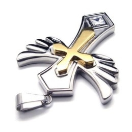 Hoekvleugel Gouden Kruis Titanium Stalen Hanger Gratis Ketting