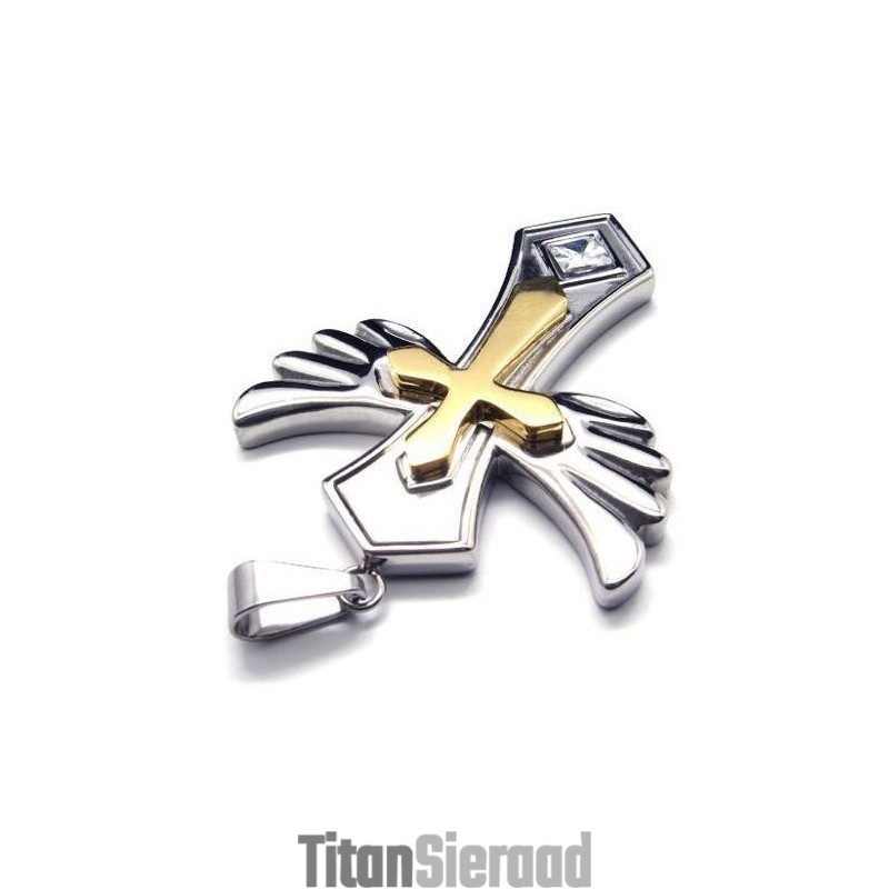 Hoekvleugel Gouden Kruis Titanium Stalen Hanger Gratis Ketting Hoekvleugel Gouden Kruis Titanium Stalen Hanger Gratis Ketting