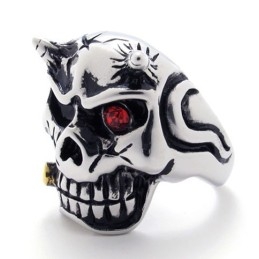 Schedel Met Rode Diamant Titanium Ring