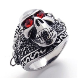 Schedel Met Rode Diamant Titanium Ring