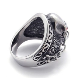 Schedel Met Rode Diamant Titanium Ring