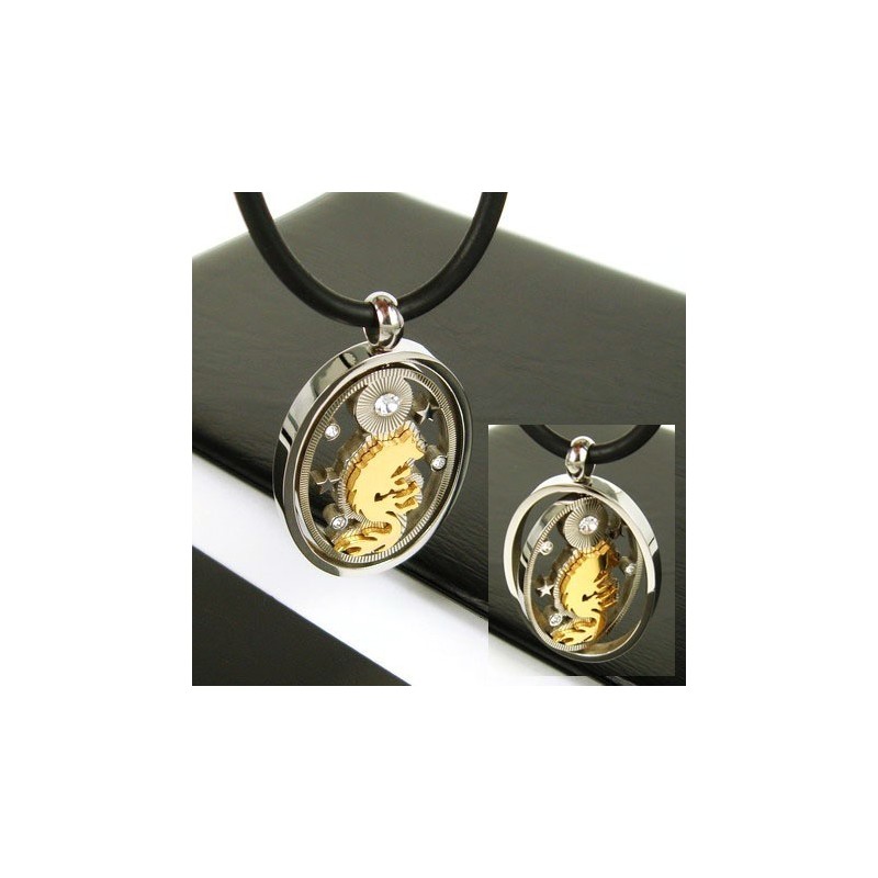Man Spinner Gouden Wolf Gemstone-Puur Titanium Hanger Ketting