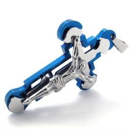 Jezus Blauwe Titanium Kruis Hanger