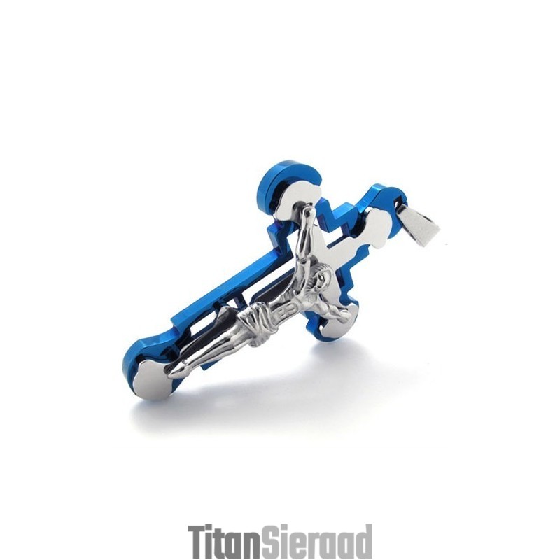 Jezus Blauwe Titanium Kruis Hanger