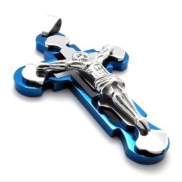 Jezus Blauwe Titanium Kruis Hanger